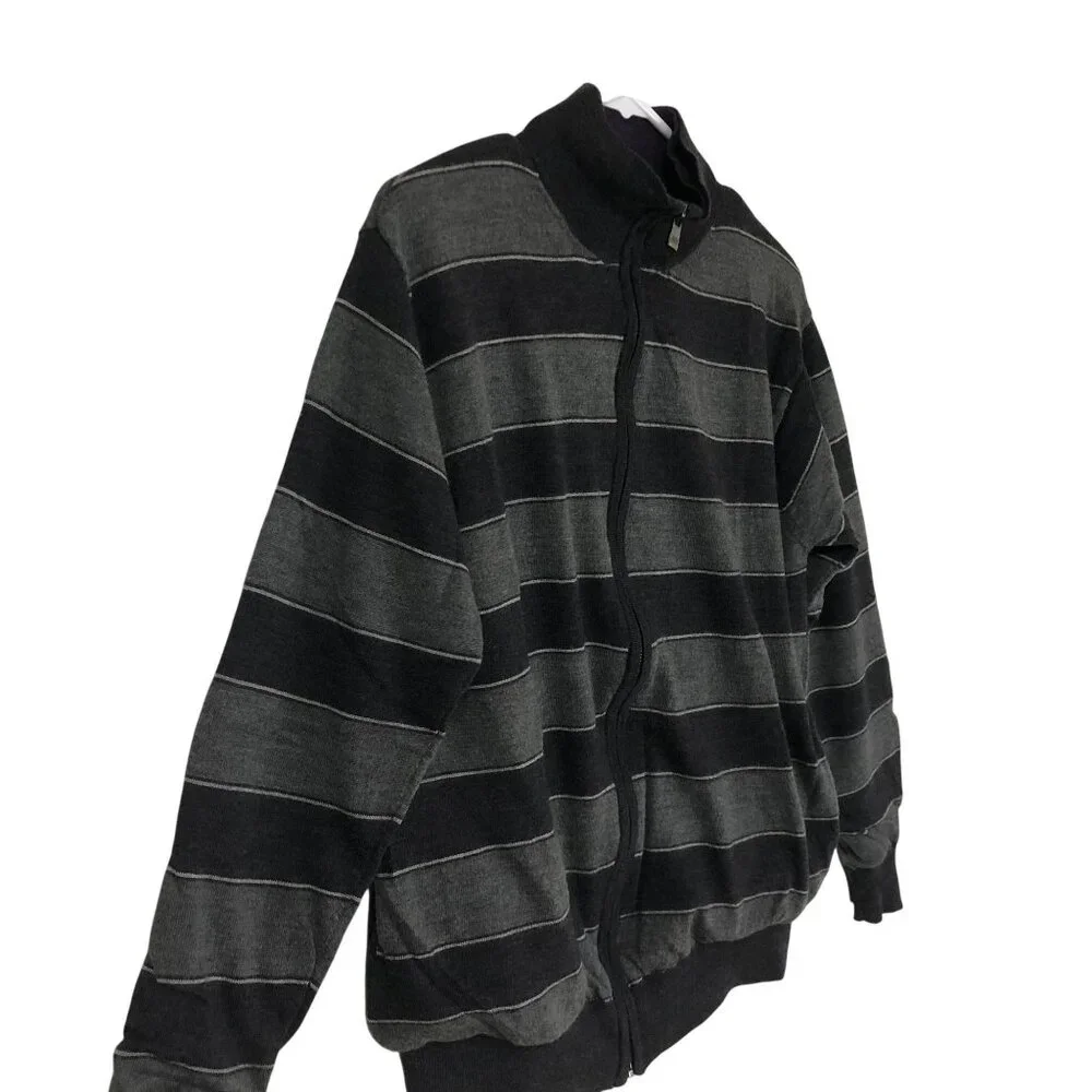 Pedro Del Hierro Striped Full-Zip Merino Wool Sweater Jacket L